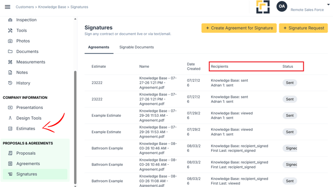 Agreements sign status
