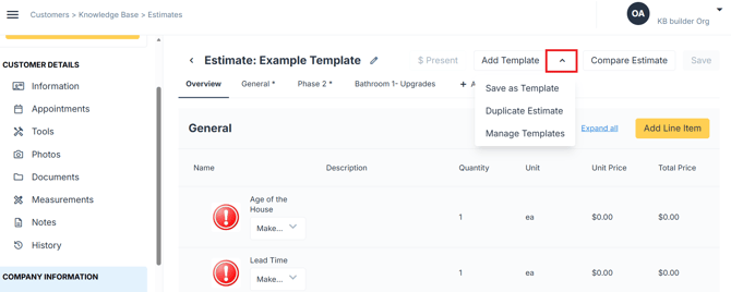 Estimate Template Path HBKB