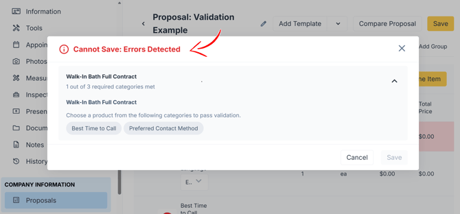 Validations Missing Product Example
